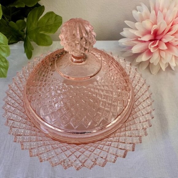 Vintage Anchor Hocking Miss America Pink Depression Glass Covered Dish - Picture 3 of 5